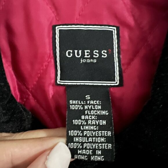 Guess Jeans Black Velvet Coat Sparkly Size S Vintage Hidden Button Minimalistic - Picture 3 of 13